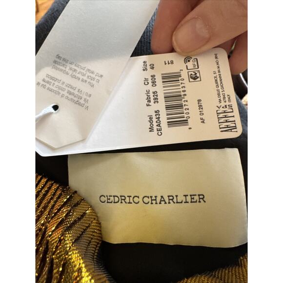 Cedric Charlier Gold Metallic Pleated Lamé Midi Dress Asymmetric Size 6 Goddess - Picture 14 of 15